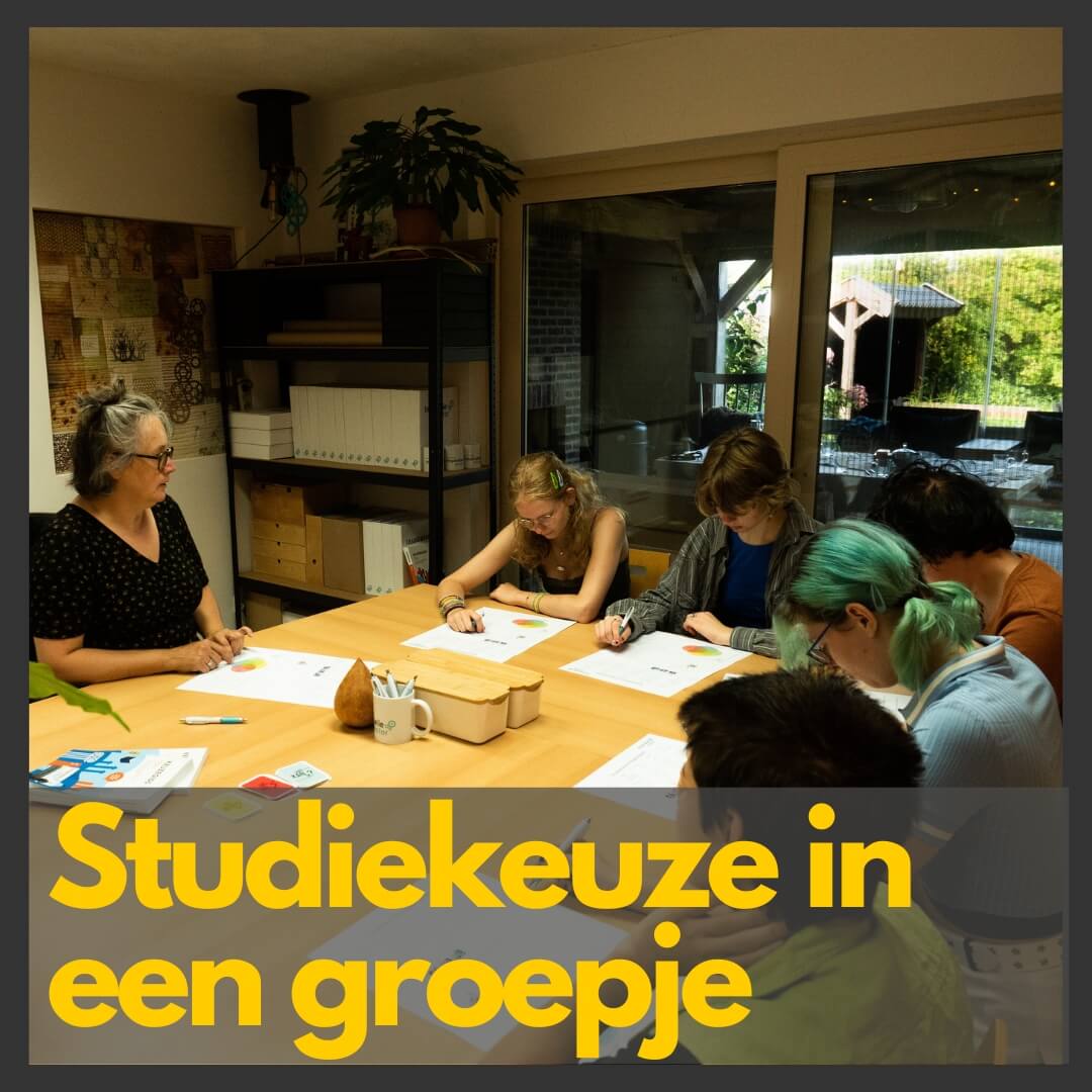 studiekeuze in een groepje met tekst